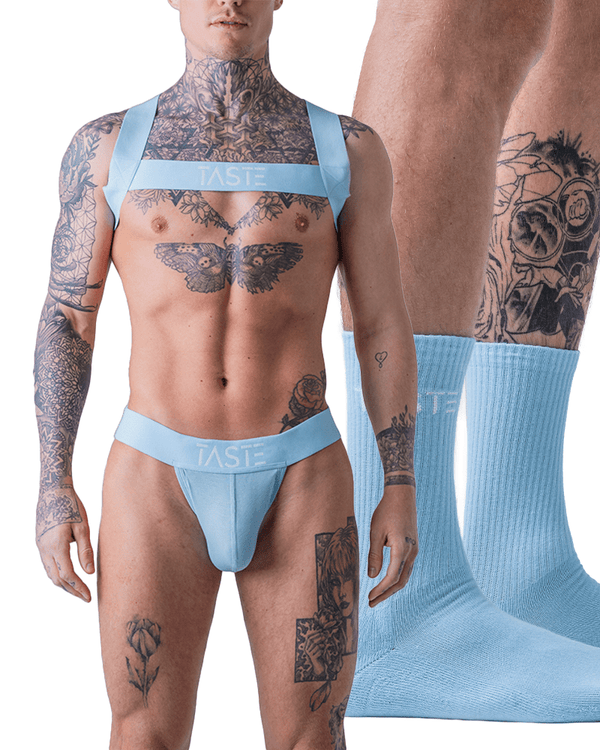 Candy Blue Jockstrap, Harness & Socks Set | Gay Underwear Set