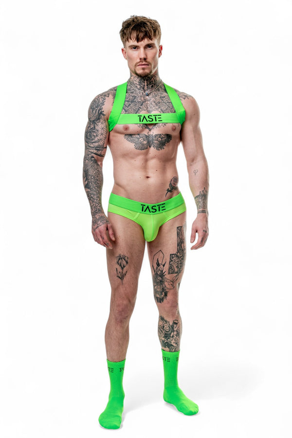 Brief Harness & Socks Set | Neon Green