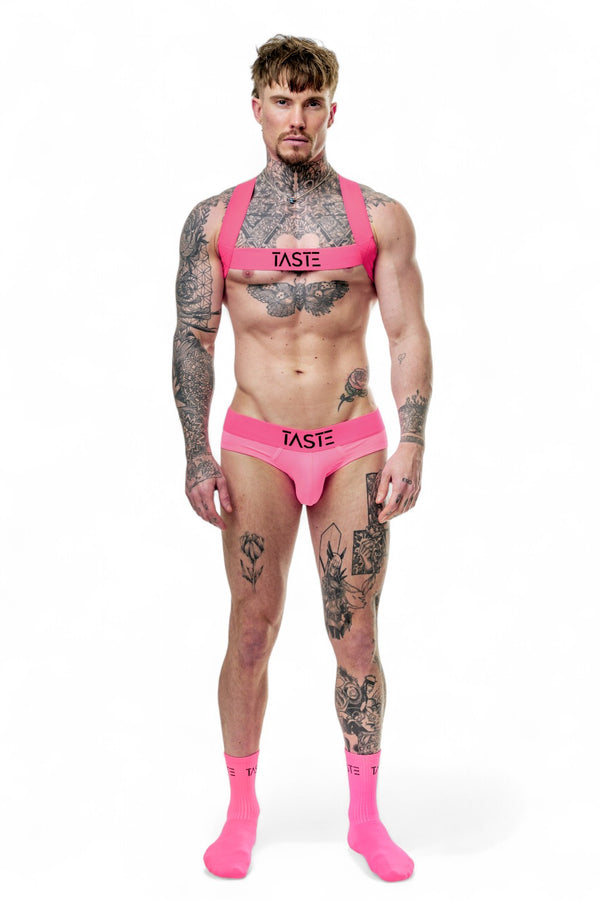 Brief Harness & Socks Set | Neon Pink