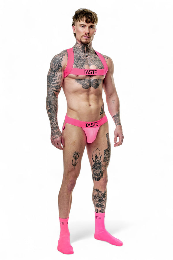 Jockstrap Harness & Socks Set | Neon Pink